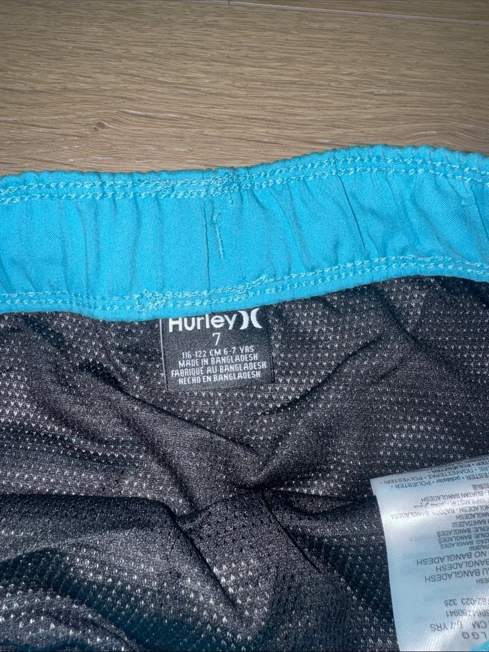 Hurley Black Swim Trunks with Turquoise Waistband and Neon Lure Print